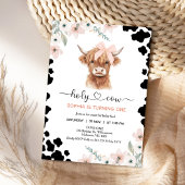 Floral Pink Black Highland Cow Holy Cow Birthday 招待状