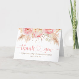 Floral pink Boho Pampas Thank you card サンキューカード