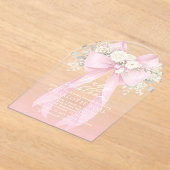 Floral Pink Bow Baby in Bloom Baby Shower アクリル招待状 (レイダウン)