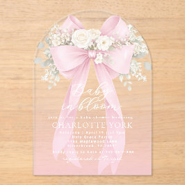 Floral Pink Bow Baby in Bloom Baby Shower アクリル招待状
