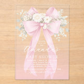 Floral Pink Bow Baby in Bloom Baby Shower アクリル招待状 (正面)