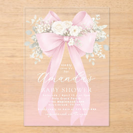Floral Pink Bow Baby in Bloom Baby Shower アクリル招待状