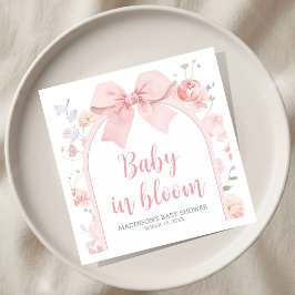 Floral Pink Bow Baby in Bloom Baby Shower スタンダードカクテルナプキン
