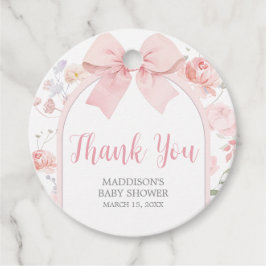 Floral Pink Bow Baby in Bloom Baby Shower フェイバータグ
