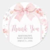 Floral Pink Bow Baby in Bloom Baby Shower ラウンドシール (正面)