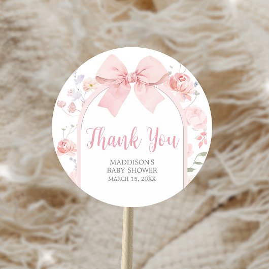 Floral Pink Bow Baby in Bloom Baby Shower ラウンドシール