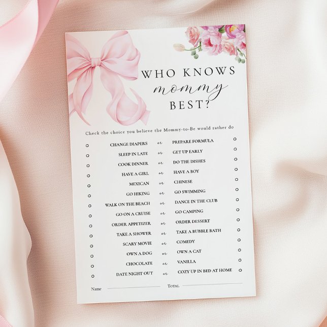 Floral Pink Bow Baby Shower Activity Games (クリエイターアップロード済み)