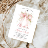 Floral Pink Bow Baptism Invitation 招待状