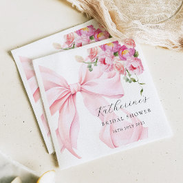 Floral Pink Bow Bridal Shower Paper Napkin スタンダードカクテルナプキン