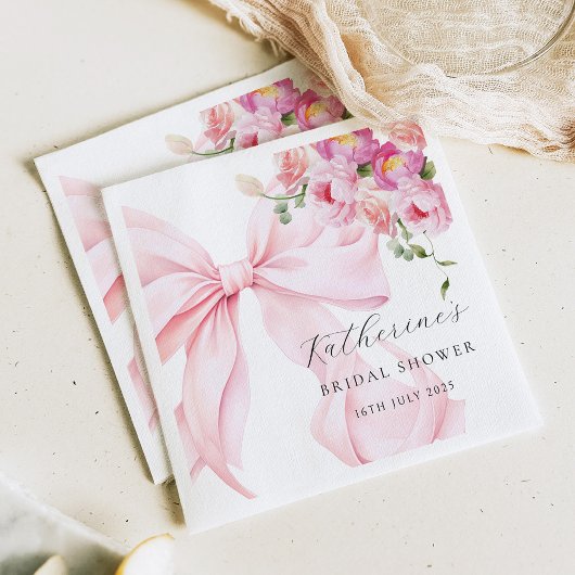 Floral Pink Bow Bridal Shower Paper Napkin スタンダードカクテルナプキン