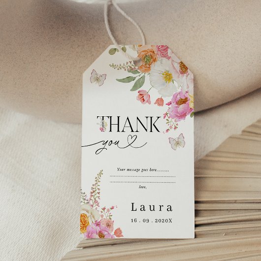Floral Pink Butterflies Baby In Bloom Baby Shower ギフトタグ