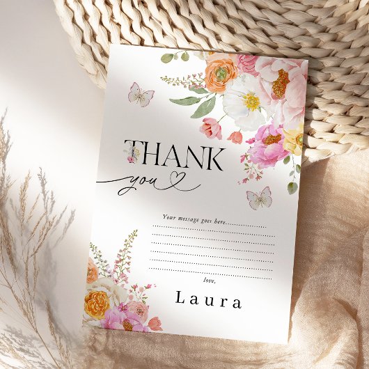 Floral Pink Butterflies Baby In Bloom Baby Shower サンキューカード