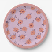 Floral Pink Flowers Repeating Pattern Cute Girly ペーパープレート (正面)