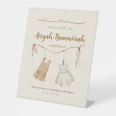 Floral Pink & Gold Aqiqah Welcome Sign 台座サイン (正面)