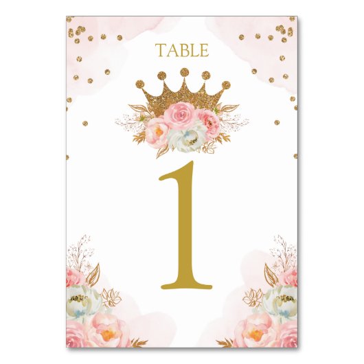 Floral Pink & Gold Princess Royal Table number テーブルナンバー (正面)