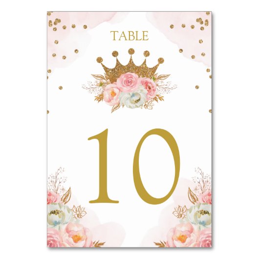 Floral Pink & Gold Princess Royal Table number テーブルナンバー (正面)