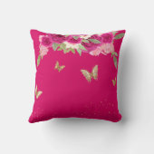 Floral Pink Gold Tiara Butterfly Quinceanera クッション (裏面)