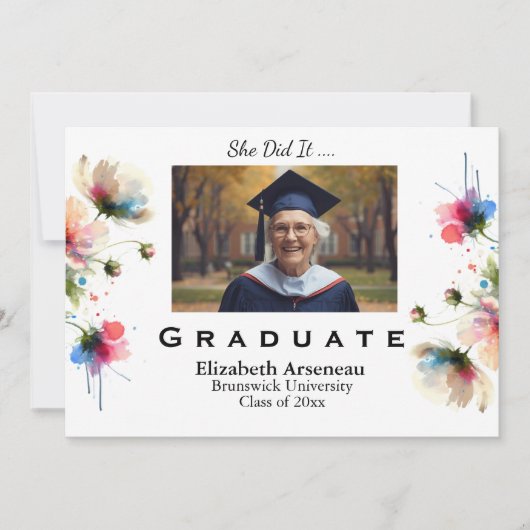  Floral Pink Graduation  Invitation Personalize シーズンカード (正面)