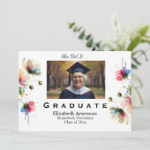  Floral Pink Graduation  Invitation Personalize シーズンカード (スタンド正面)