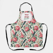 Floral Pink Green Hair Stylist Business エプロン (正面)