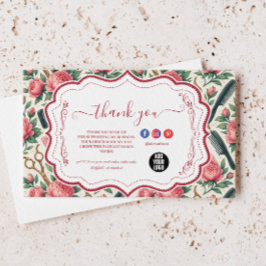 Floral Pink Green Hair Stylist Business サンキューカード