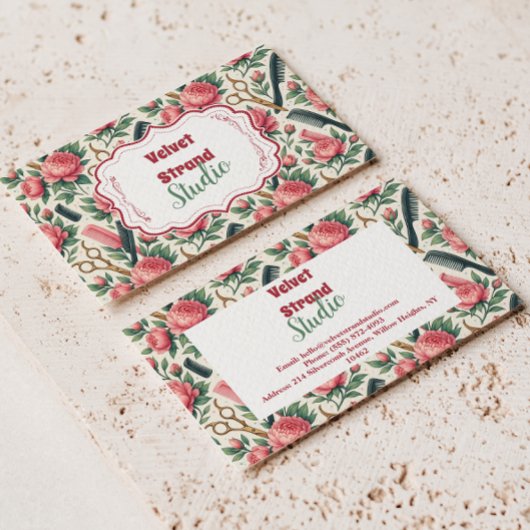 Floral Pink Green Hair Stylist Business 名刺