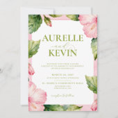 Floral Pink Green Summer Watercolor QRcode Wedding 招待状 (正面)