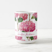 Floral Pink Hydrangea with Custom Name コーヒーマグカップ (中央)
