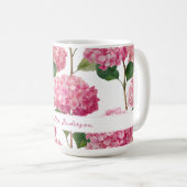 Floral Pink Hydrangea with Custom Name コーヒーマグカップ (正面右)