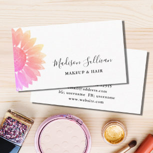 Floral Pink Makeup And Hair Business Card 名刺