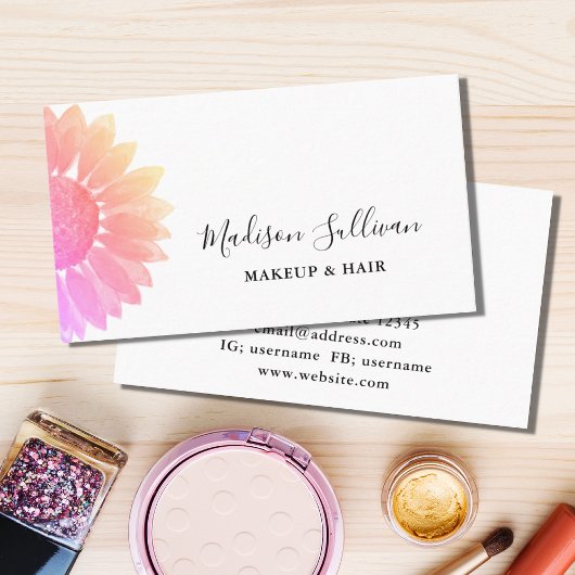 Floral Pink Makeup And Hair Business Card 名刺