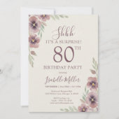 Floral Pink Mauve Surprise 80th Birthday 招待状 (正面)