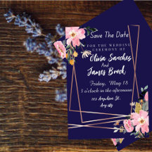Floral pink Navy Blue Rustic Wedding 