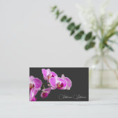 Floral pink orchid blossom calligraphy dark gray 名刺 (スタンド正面)