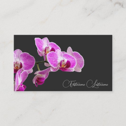 Floral pink orchid blossom calligraphy dark gray 名刺 (正面)