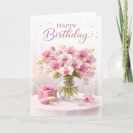 Floral Pink Orchid Elegant Birthday カード