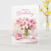 Floral Pink Orchid Elegant Birthday カード (黄色い花)