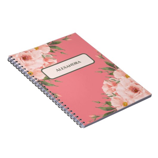 Floral Pink Personalized ノートブック (右側)
