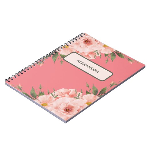 Floral Pink Personalized ノートブック (左側)
