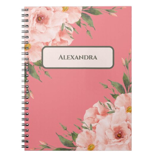 Floral Pink Personalized ノートブック (正面)