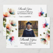 Floral Pink Photo Graduation Personalize サンキューカード (正面/裏面)