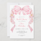 Floral Pink Ribbon Arch Bow Coquette Bridal Shower 招待状 (正面)