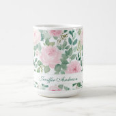 Floral Pink Rose with Custom Name コーヒーマグカップ (中央)