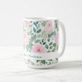 Floral Pink Rose with Custom Name コーヒーマグカップ (正面右)