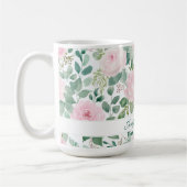 Floral Pink Rose with Custom Name コーヒーマグカップ (左)