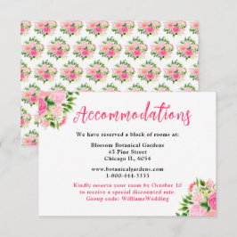 Floral Pink Roses Wedding Accommodations エンクロージャーカード