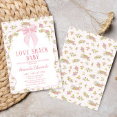 Floral Pink Tiny Bow Love Shack Baby Baby Shower  招待状