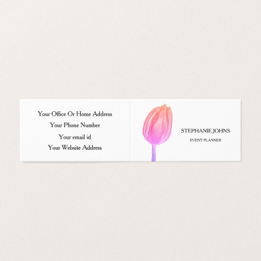 Floral Pink Tulips Art Wedding White Event Planner 名刺 (外部フラット)
