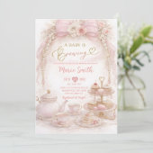floral pink watercolor baby shower tea coquette 招待状 (スタンド正面)