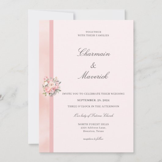 Floral Pink Wedding 招待状 (正面)